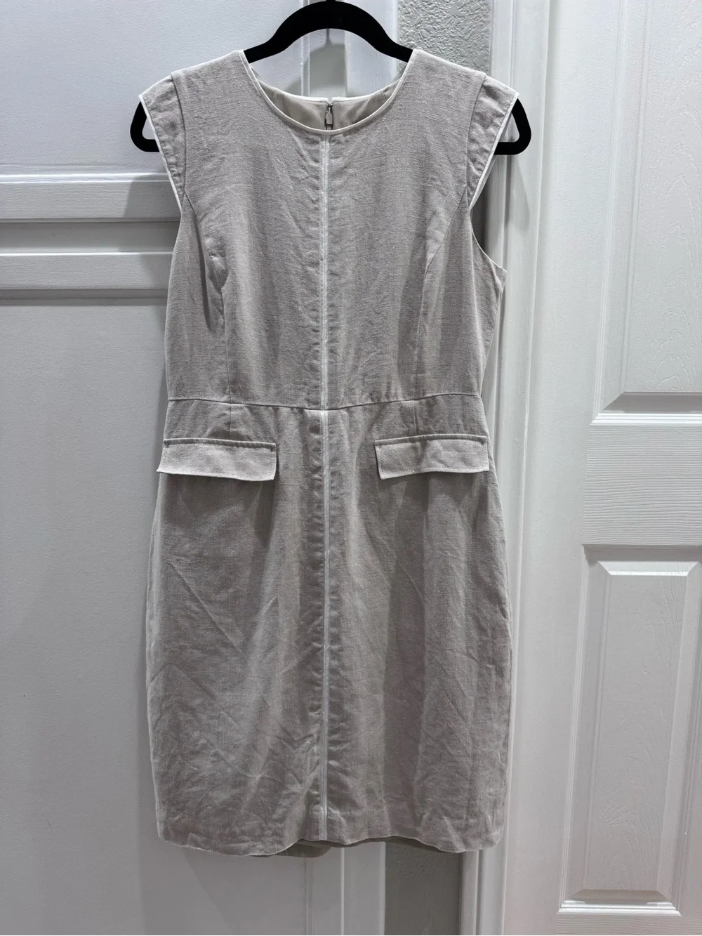 J. Crew Linen Sheath Dress Beige with White Trim